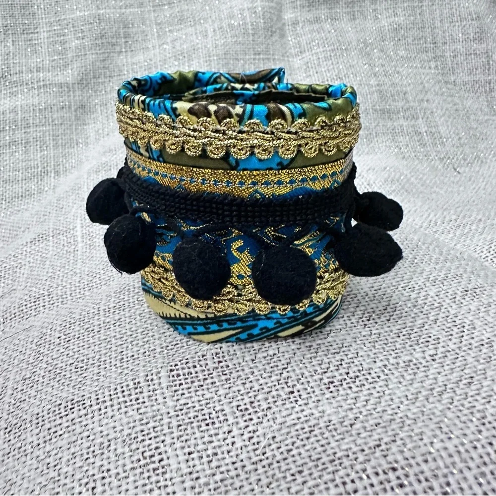 RUBYRUDI Cuff Bracelet Handcrafted OOAK Fabric Embellished Artisan Wearable Art